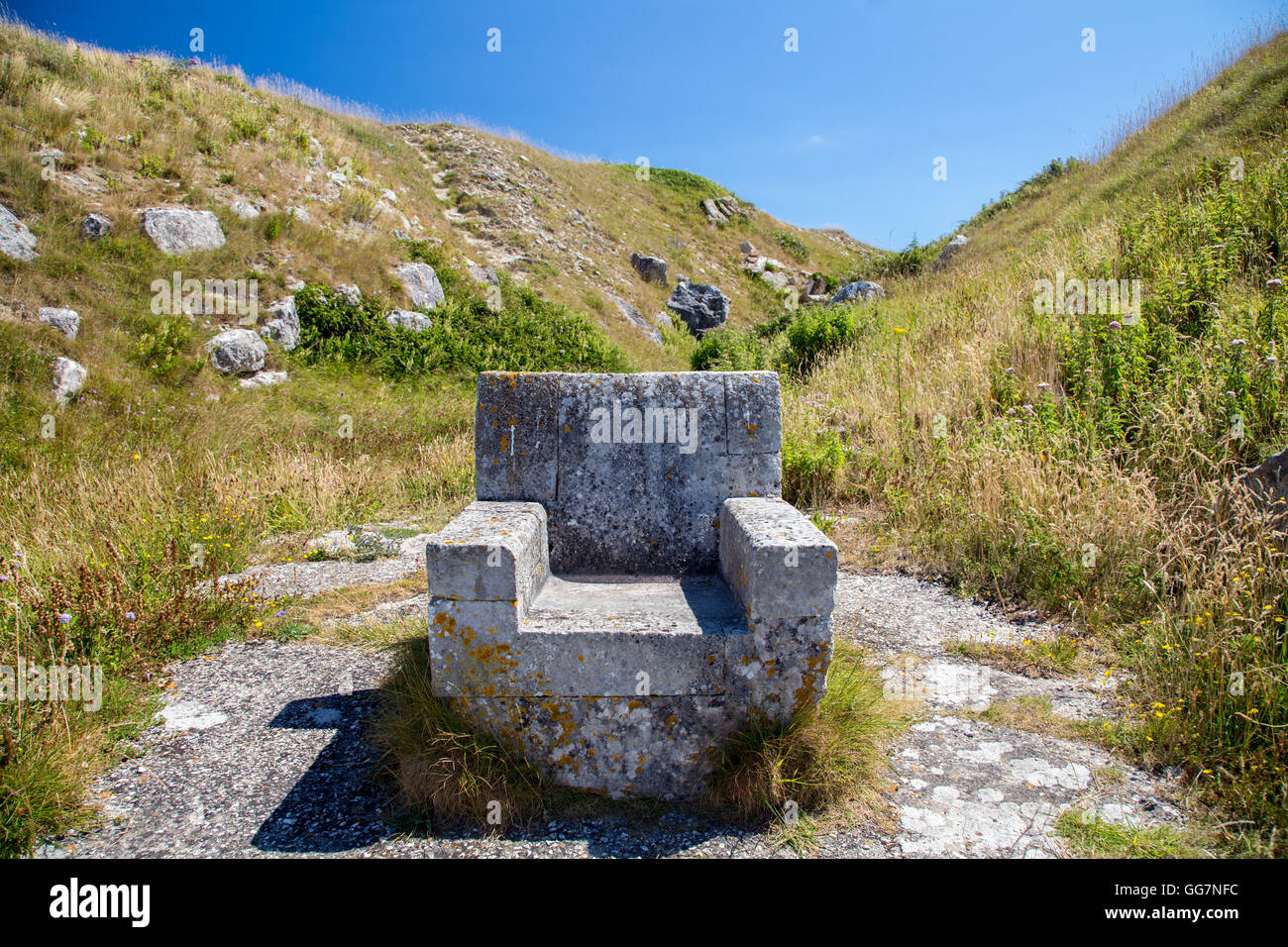 Stone sculptures and carvings in Tout Quarry on the Isle of Portland, Dorset, England Stock Photo