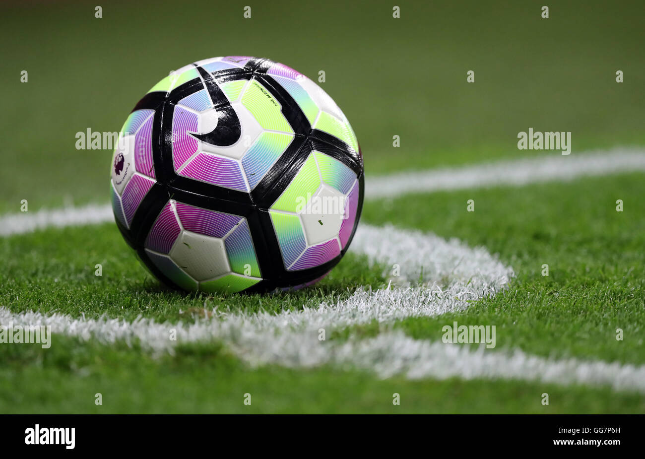 A view of the new Nike Ordem Premier League match ball in the corner during the pre-season match at St Mary's Stadium, Southampton Stock Photo - Alamy