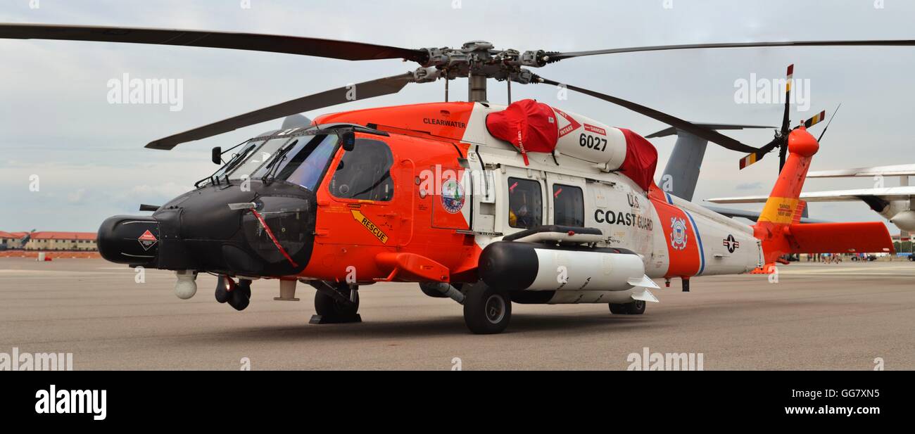 U.S. Coast Guard MH-60 Jayhawk rescue helicopter parked on the runway Stock Photo