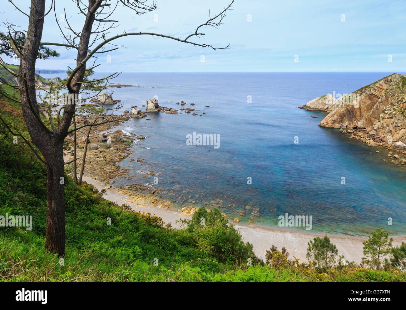 Silencio beach (Spain). Atlantic Ocean coastline landscape. Stock Photo