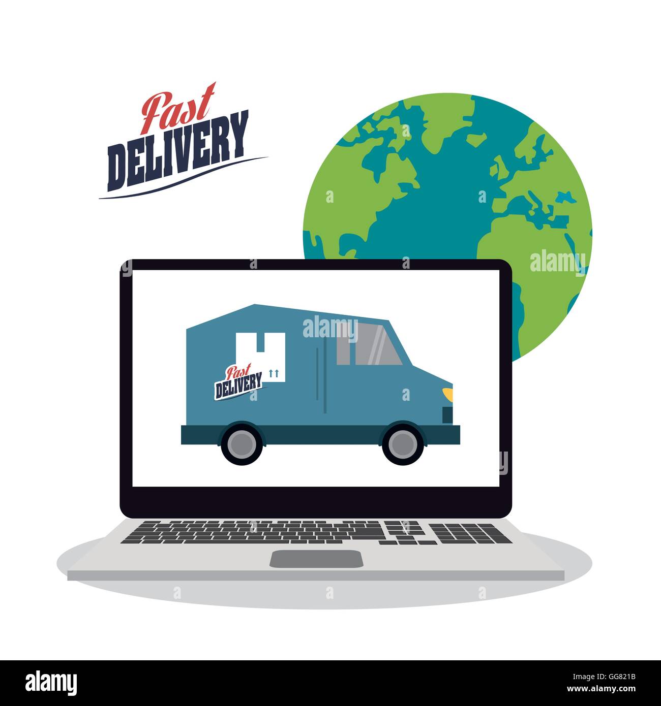 truck inside laptop icon. Fast delivery design. Vector graphic Stock ...