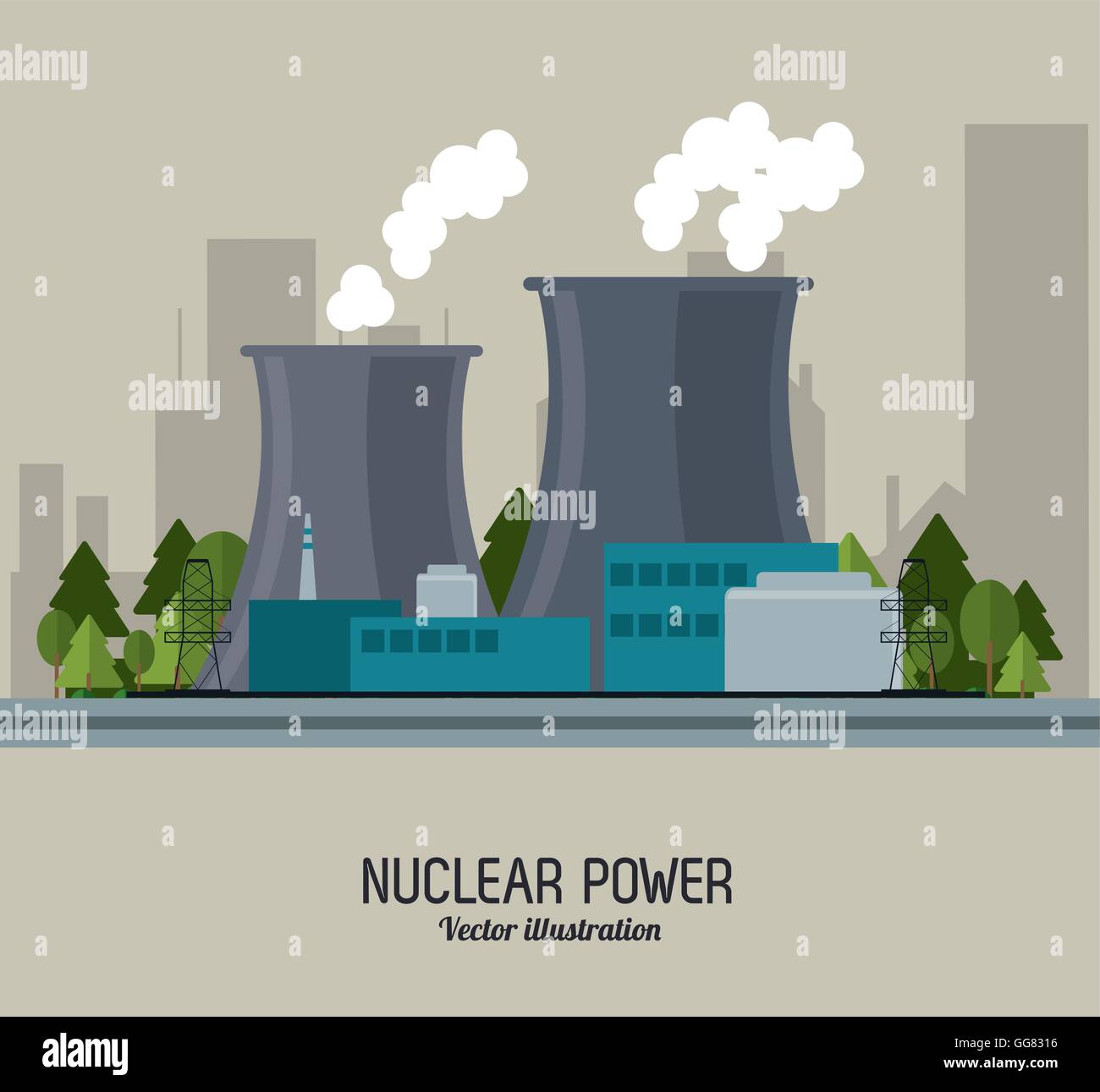 Nuclear plant power trees industry icon. Vector graphic Stock Vector ...
