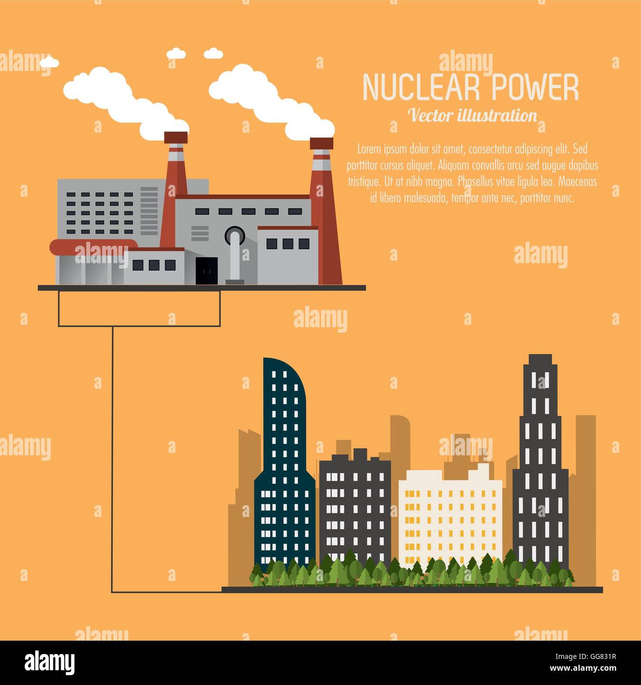 Nuclear plant power city urban trees icon. Vector graphic Stock Vector ...