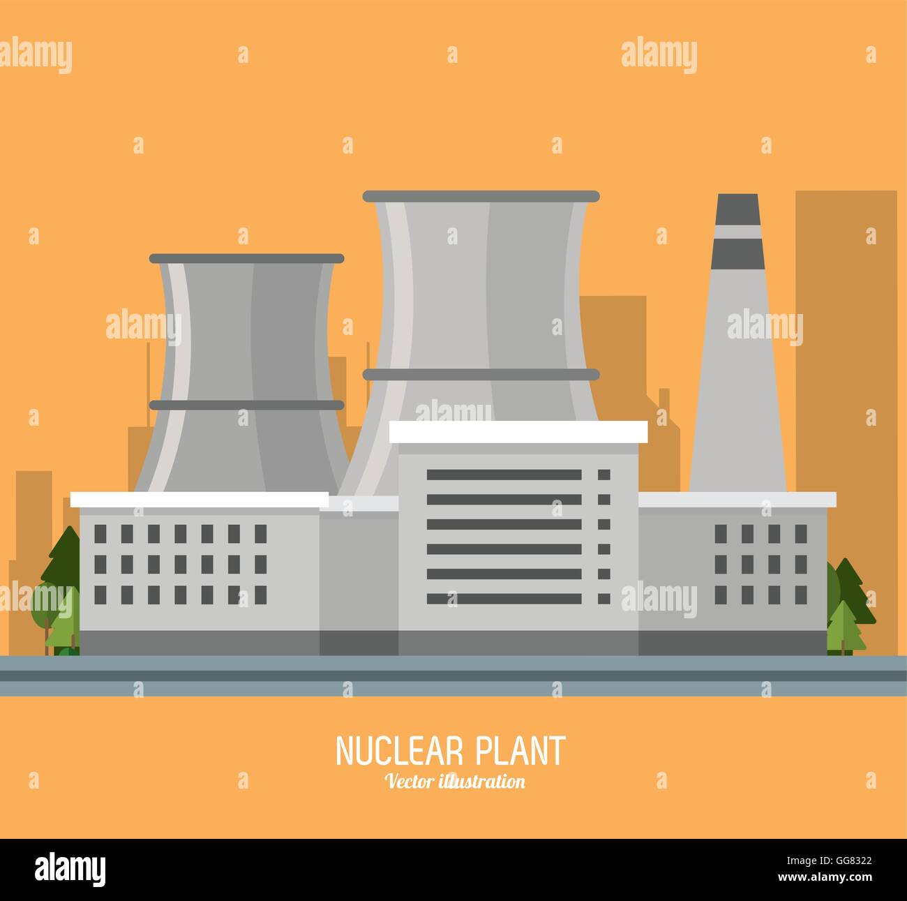 Nuclear plant power trees industry icon. Vector graphic Stock Vector ...