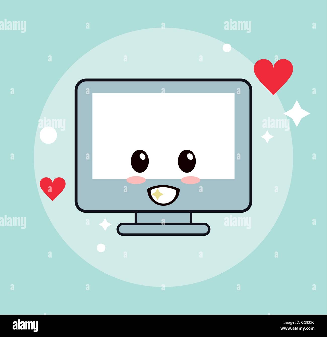 Computer kawaii cartoon happy cute icon. Vector graphic Stock Vector ...