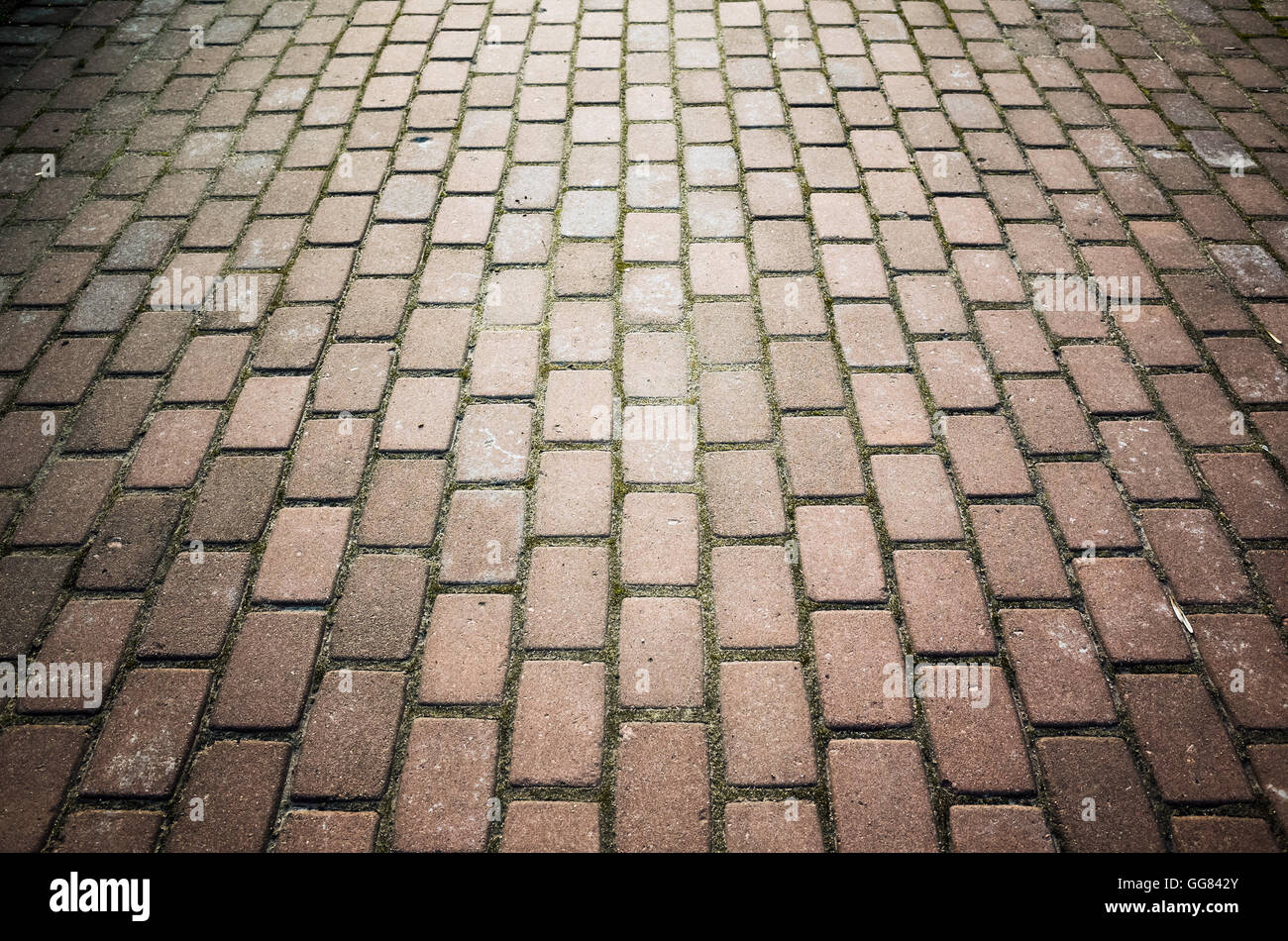 Red cobblestone road background photo with perspective effect Stock