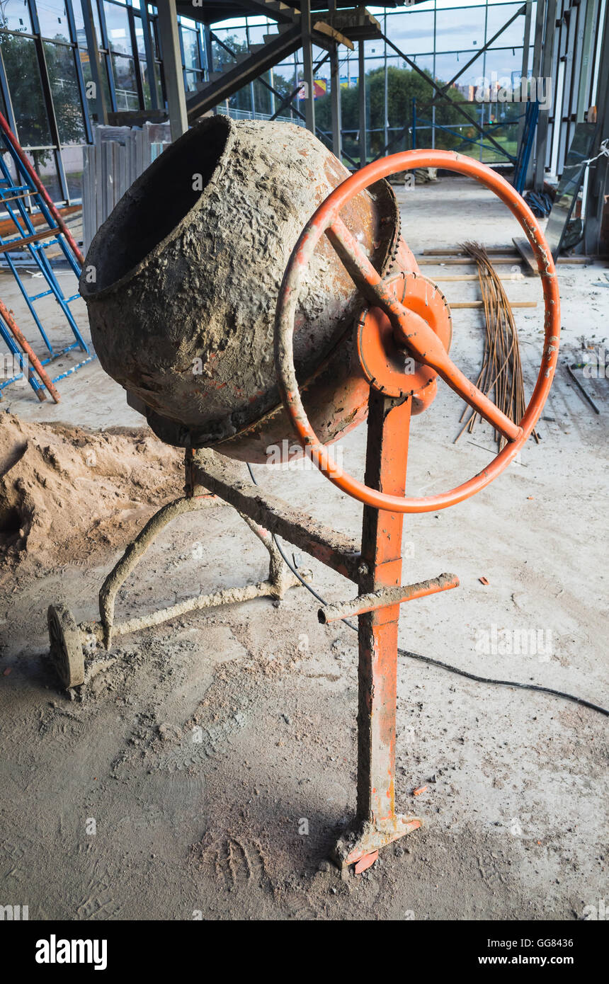 Portable concrete or mortar mixer. Close-up photo Stock Photo