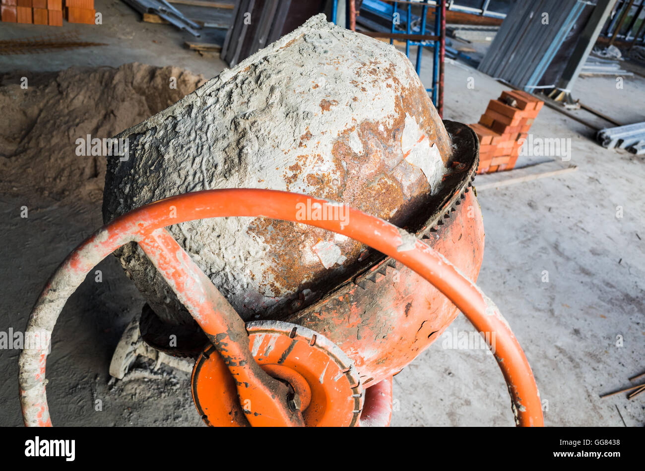 Portable concrete or mortar mixer. Closeup photo Stock Photo