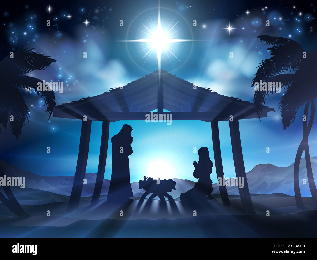 Christmas Nativity Scene of baby Jesus in the manger with Mary and