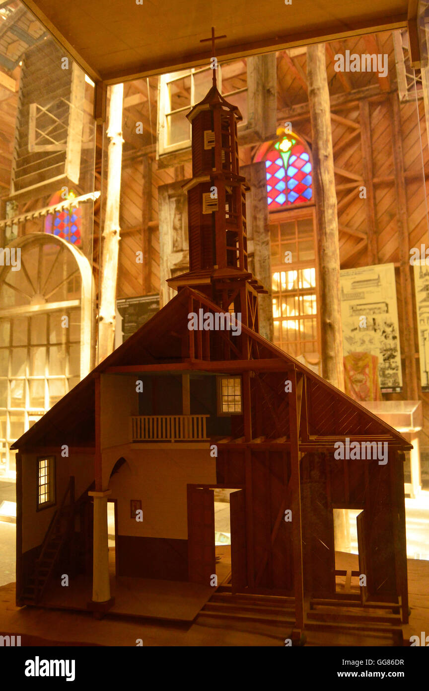 Model wooden church at the Museo de las Iglesias de Chiloe, Ancud, Chile Stock Photo