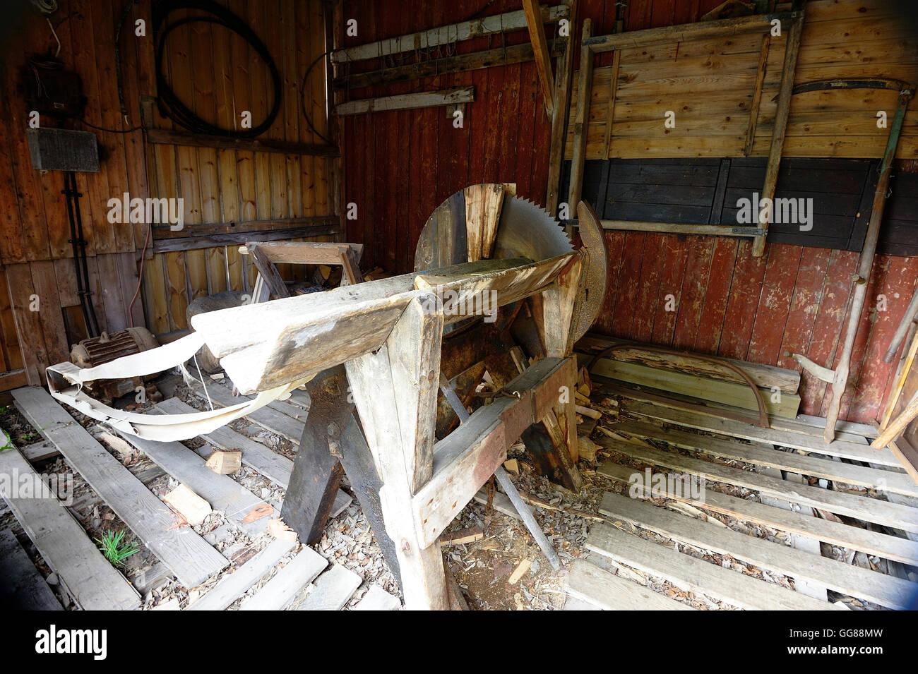 An old circular saw bench Stock Photo