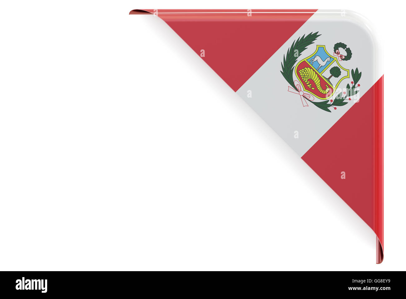 Peru flag corner, button. 3D rendering isolated on white background Stock Photo