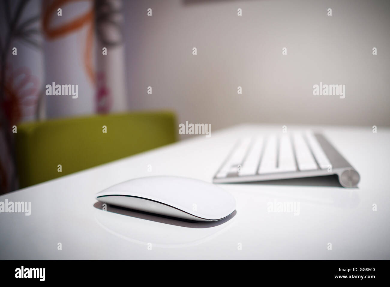 closeup view of peripheral equipment of computer on white table Stock Photo