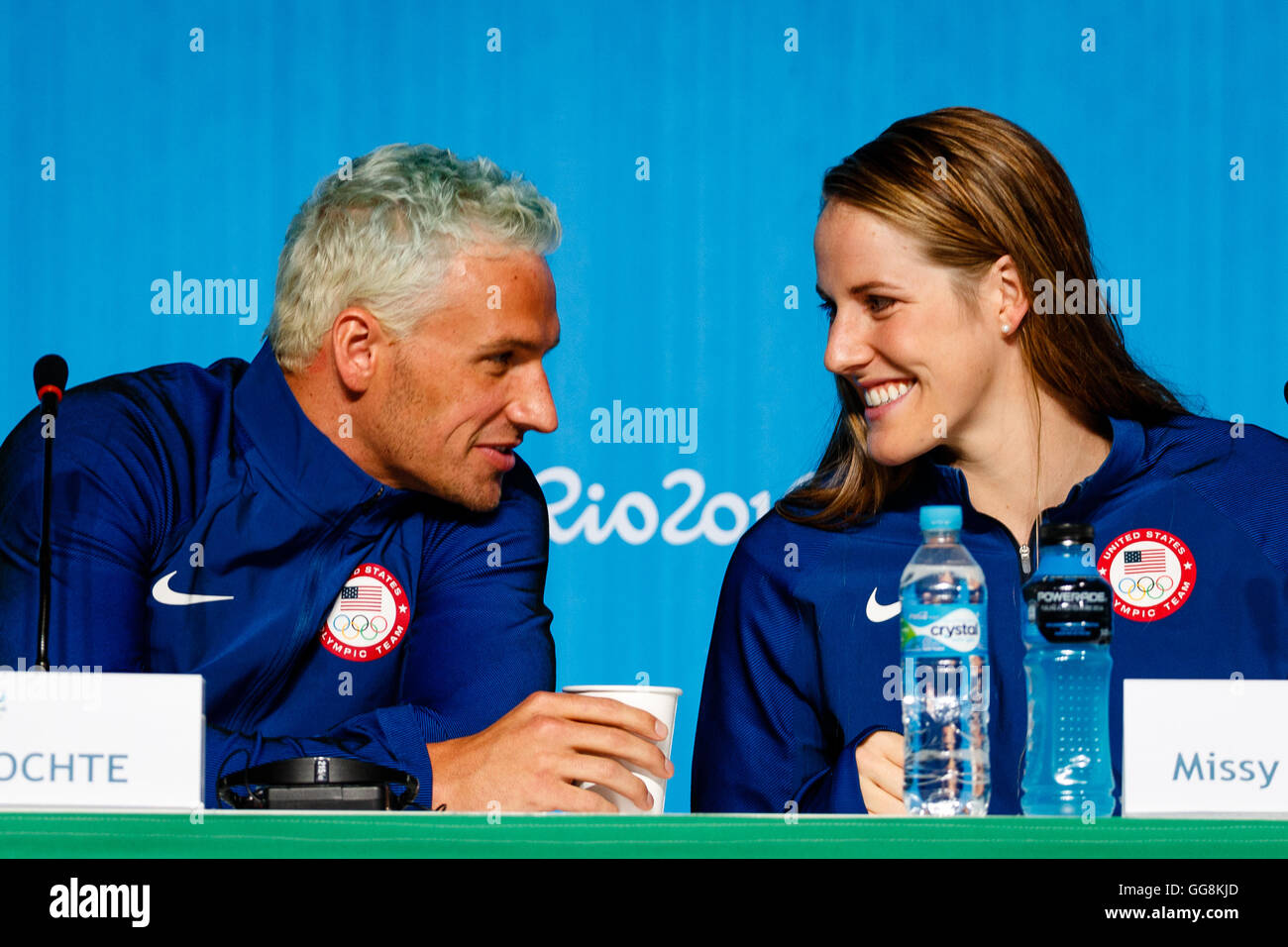 Rio De Janeiro, Brazil. 03rd Aug, 2016. Rio de Janeiro, Brazil. August 3, 2016. Swimming Press Conference team USA prior the start of the Olympic Games 2016. Ryan LOCHTE, Missy FRANKLIN. © Petr Toman/World Sports Images Stock Photo