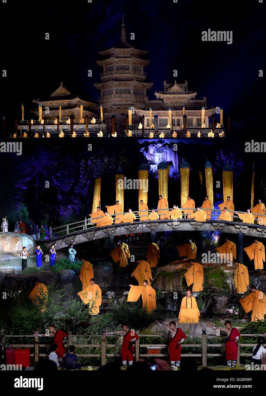 Shaolin Zen Music Ritual Actors on central stage perform hi-res stock photography and images - Alamy
