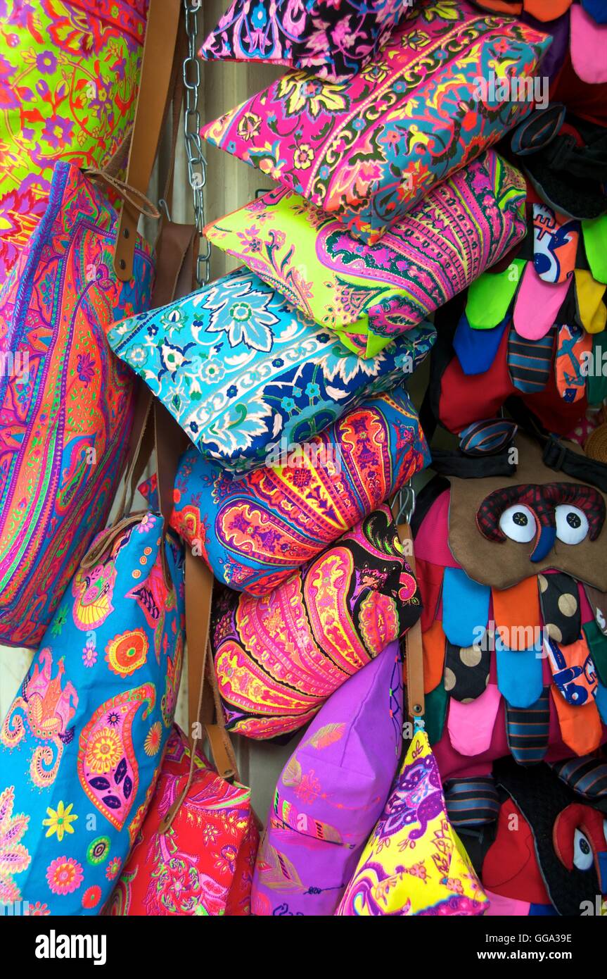 Colorful bags on sale in the Old Quarter of Hanoi, Vietnam Stock Photo