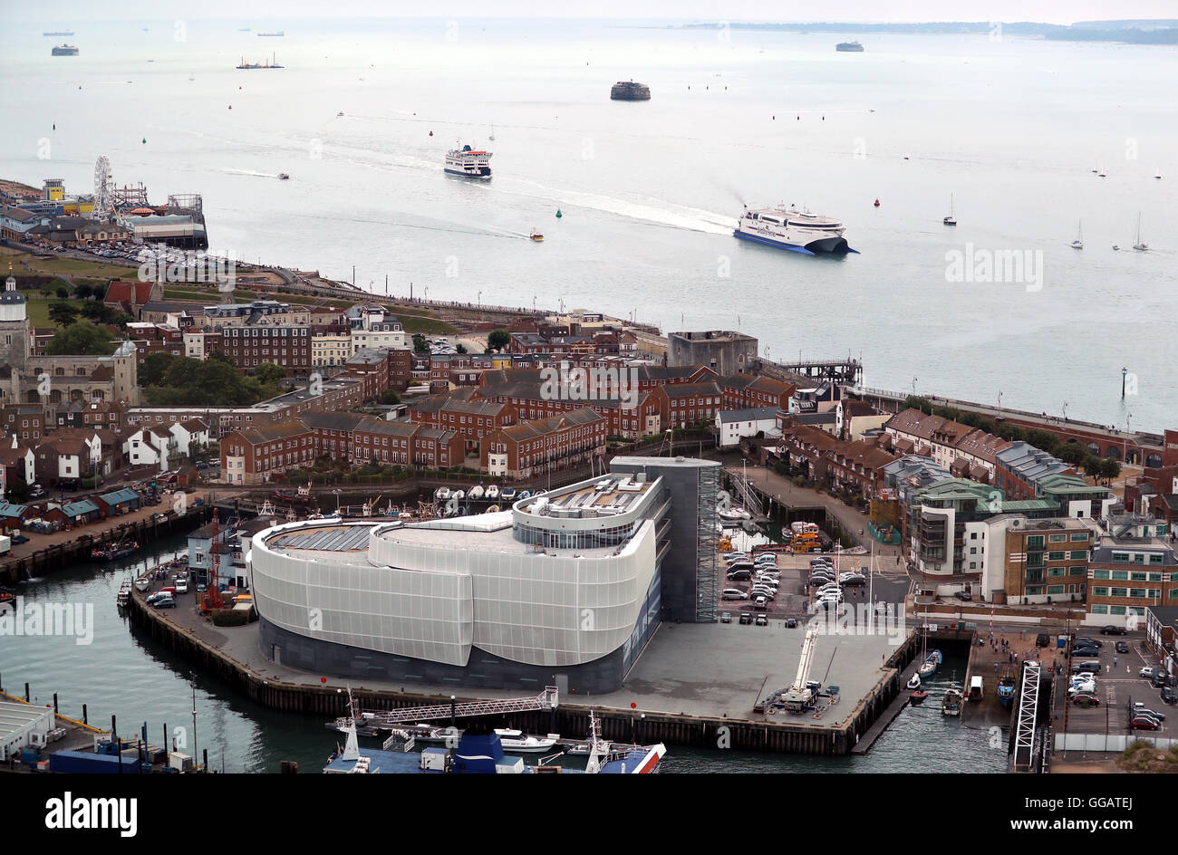 General view of the Headquarters of Land Rover BAR in the Camber, Old Portsmouth Stock Photo