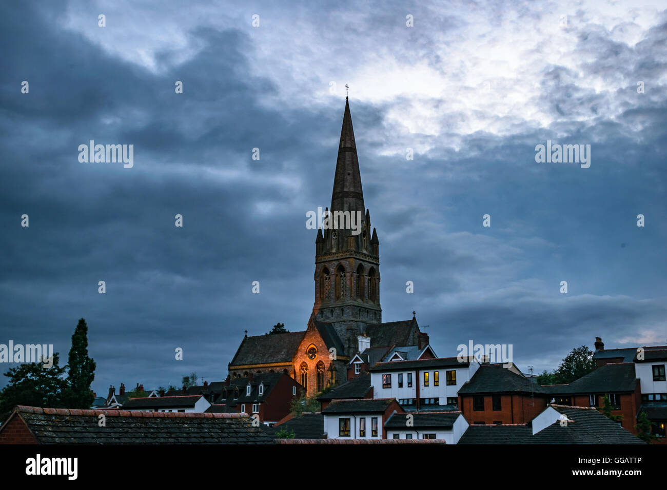 St Michaels Mount Dinham Church in Exeter, Devon, United Kingdom by night Stock Photo