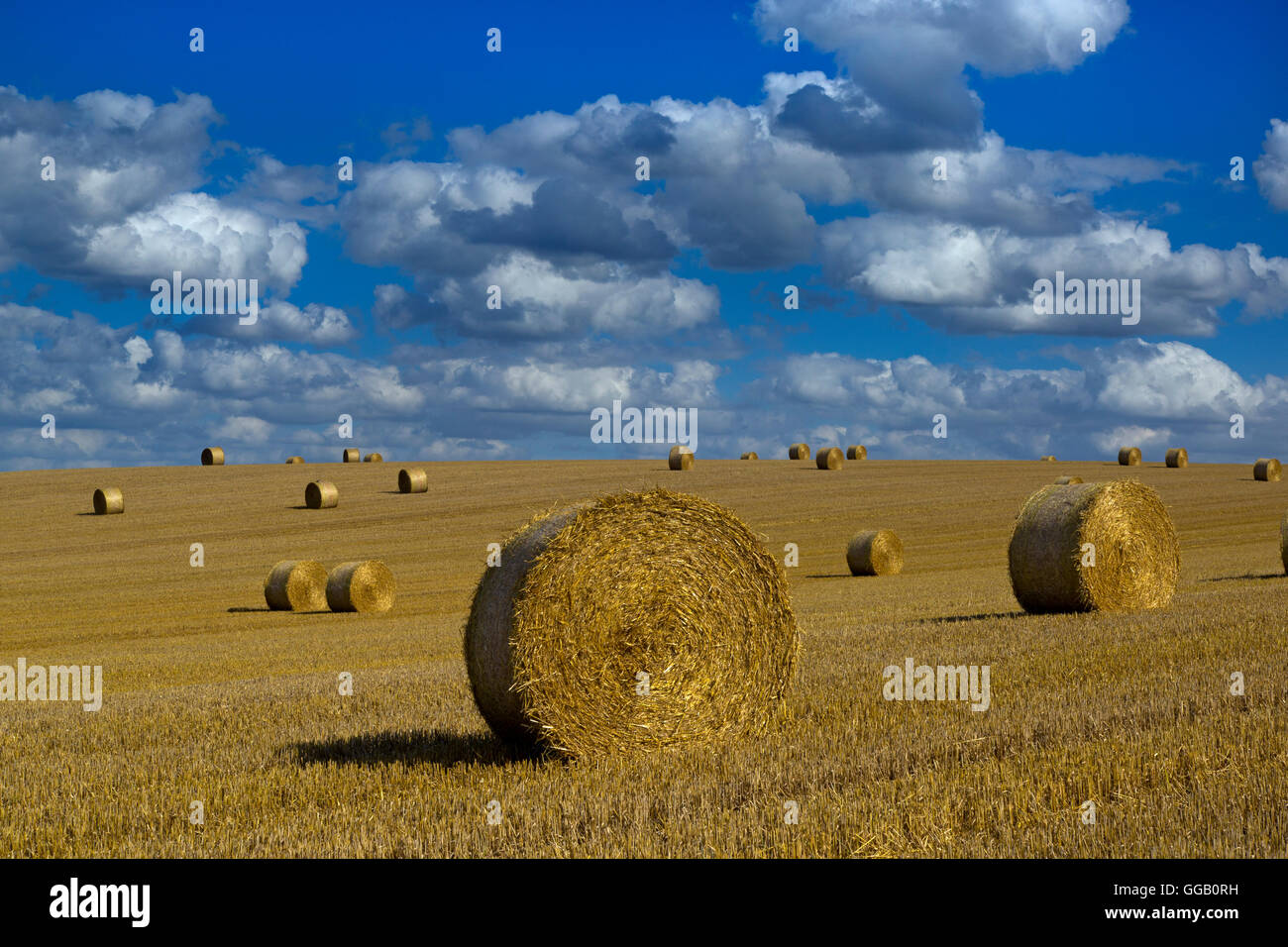 Stubble and Bales after Harvest Cley Norfolk July Stock Photo - Alamy