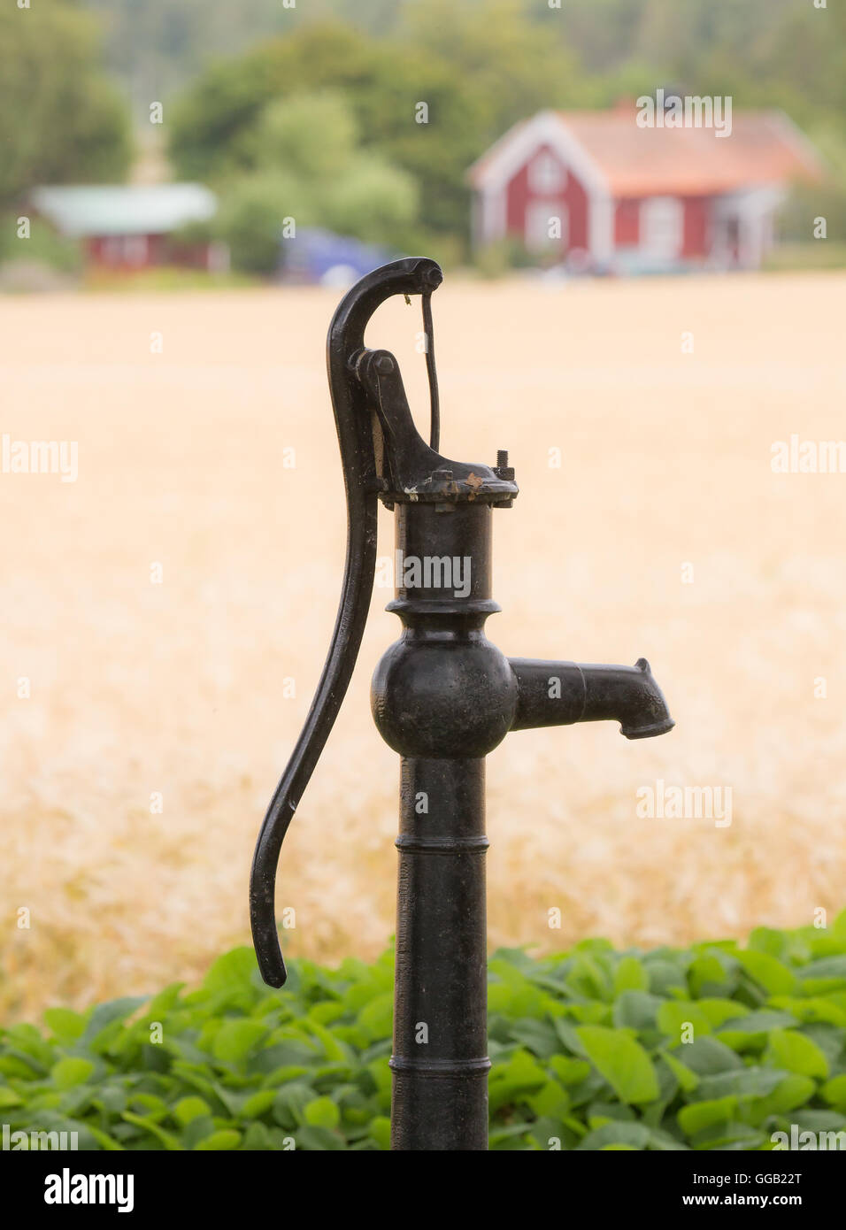 VADSTENA SWEDEN 26 July 2016. A typical old water pump on the country