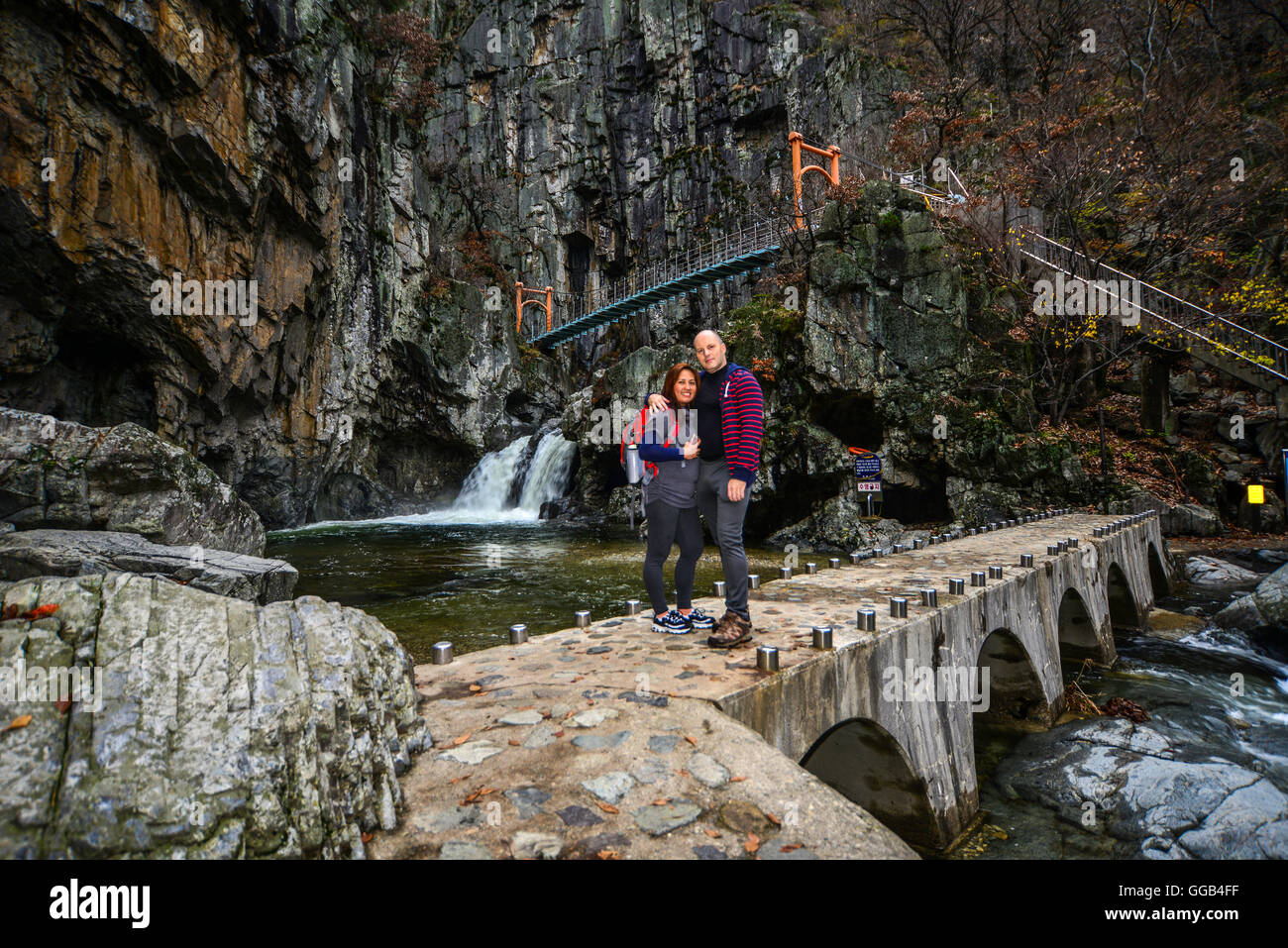 traveling korea bogyeongsa yeonsan waterfall bridge stock photo waterfall bridge