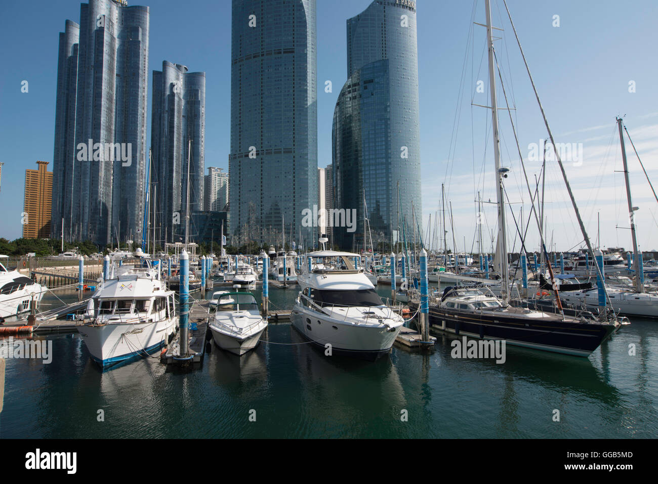 Ultra modern - Yachts and skyscrapers Stock Photo