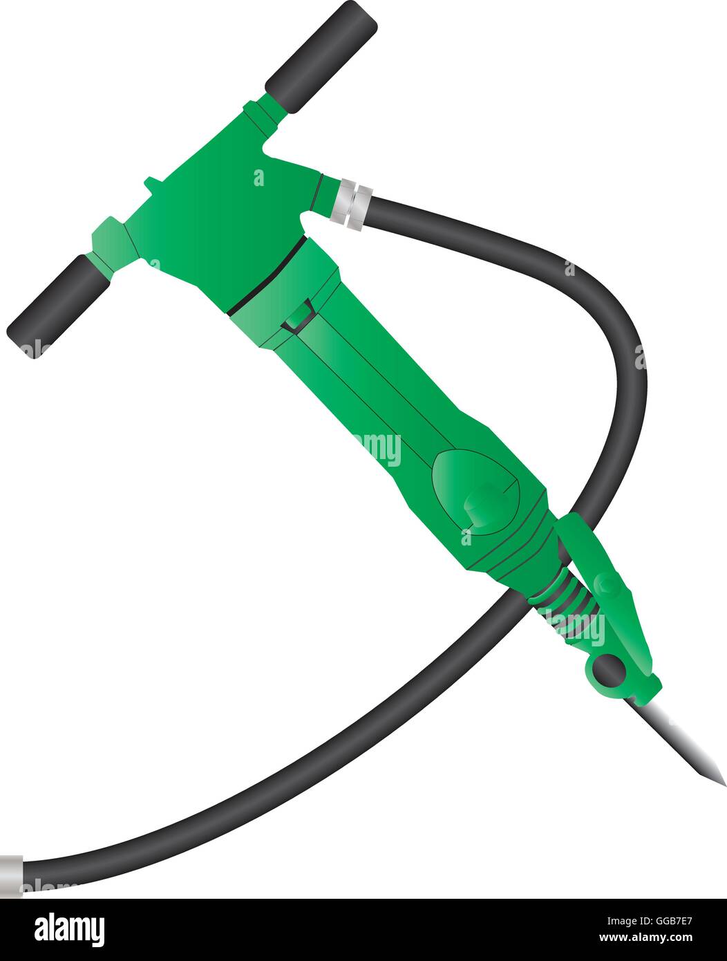 A Green Pneumatic Drill or Jack Hammer used for demolition road repairs and construction work  isolated on white Stock Vector