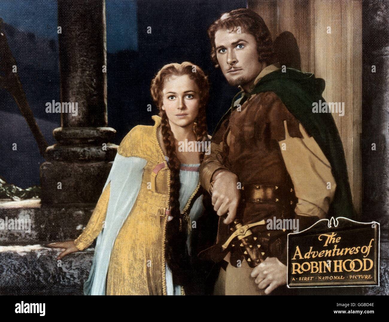 ROBIN HOOD, KÖNIG DER VAGABUNDEN The Adventures of Robin Hood USA 1938 Michael Curtiz, W.Keighley Marian (OLIVIA DE HAVILLAND) und Robin Hood (ERROL FLYNN) Regie: Michael Curtiz, W.Keighley aka. The Adventures of Robin Hood Stock Photo