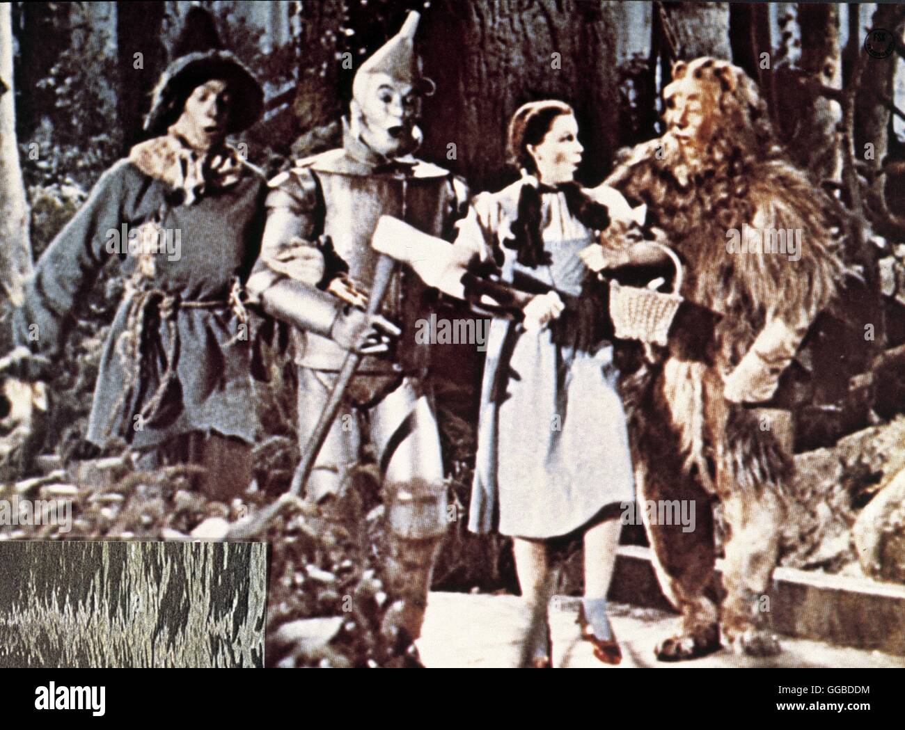 THE WIZZARD OF OZ USA 1939 Hunk the Scare Crow (RAY BOLGER), Hickory the Tin Man (JACK HALEY), Dorothy (JUDY GARLAND), Zeke the Cowardly Lion (BERT LAHR) Stock Photo