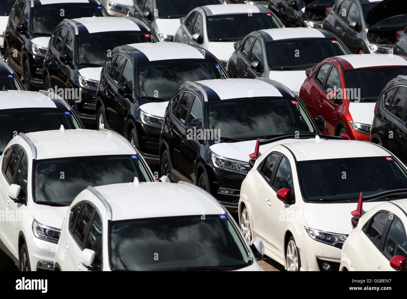 General view of new Honda cars at Southampton Docks, as car sales have