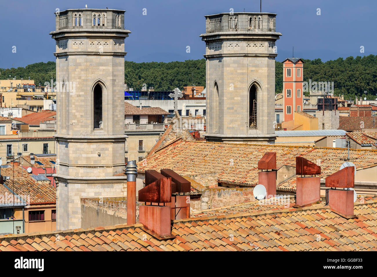Rooftops Of Girona Catalonia Spain Stock Photo