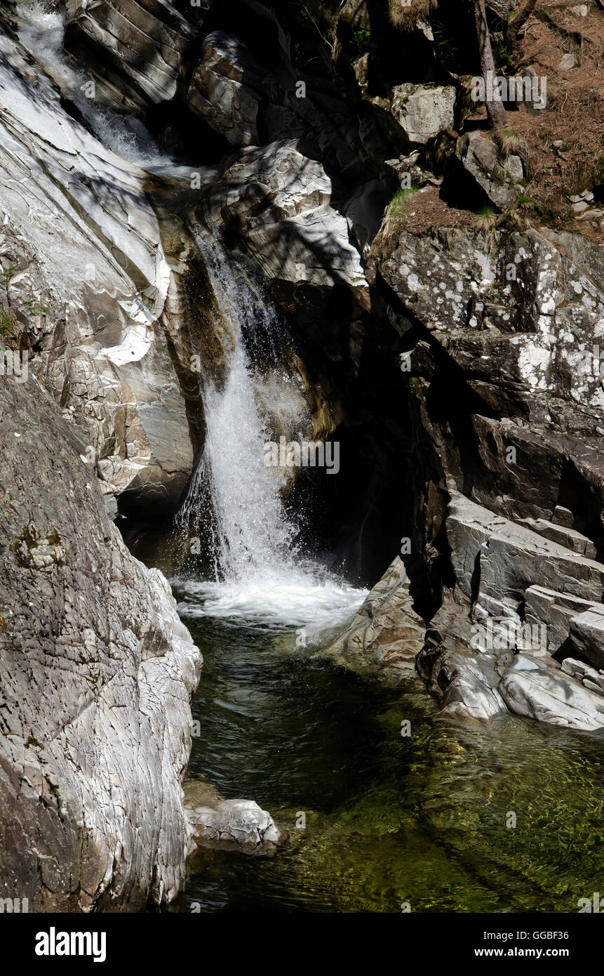 Erosion in the riverbed rocks at the Falls of Bruar in the Scottish