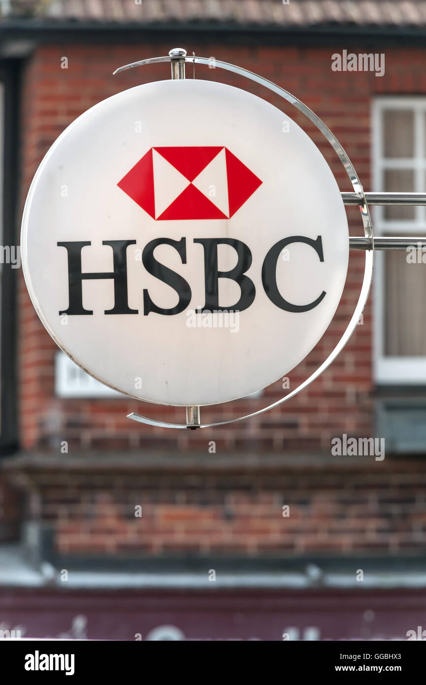 Signage And Cheque Books With Logo From Hsbc Bank Stock Photo - Alamy