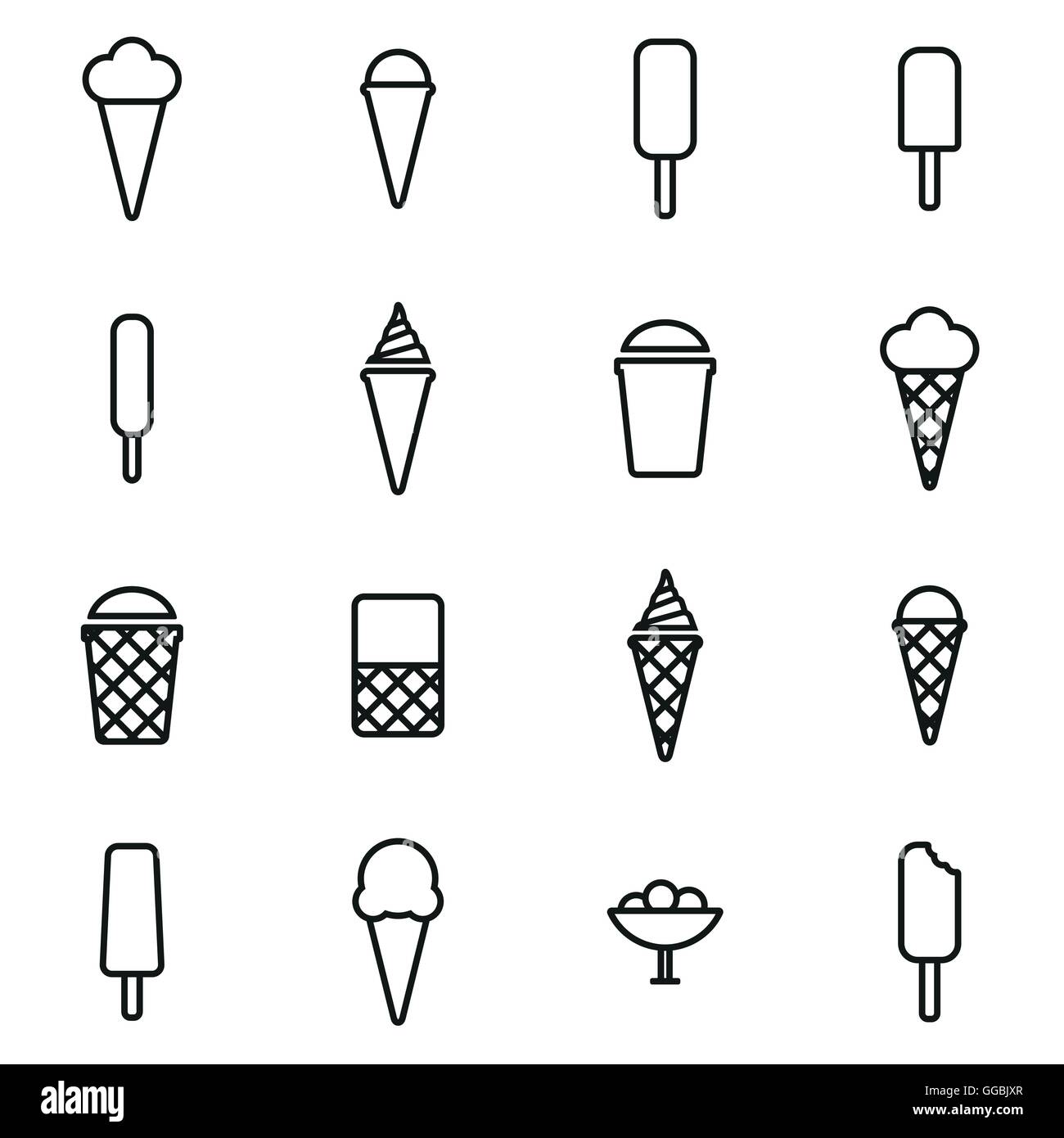 Vector line ice cream icon set on white background Stock Vector Image ...