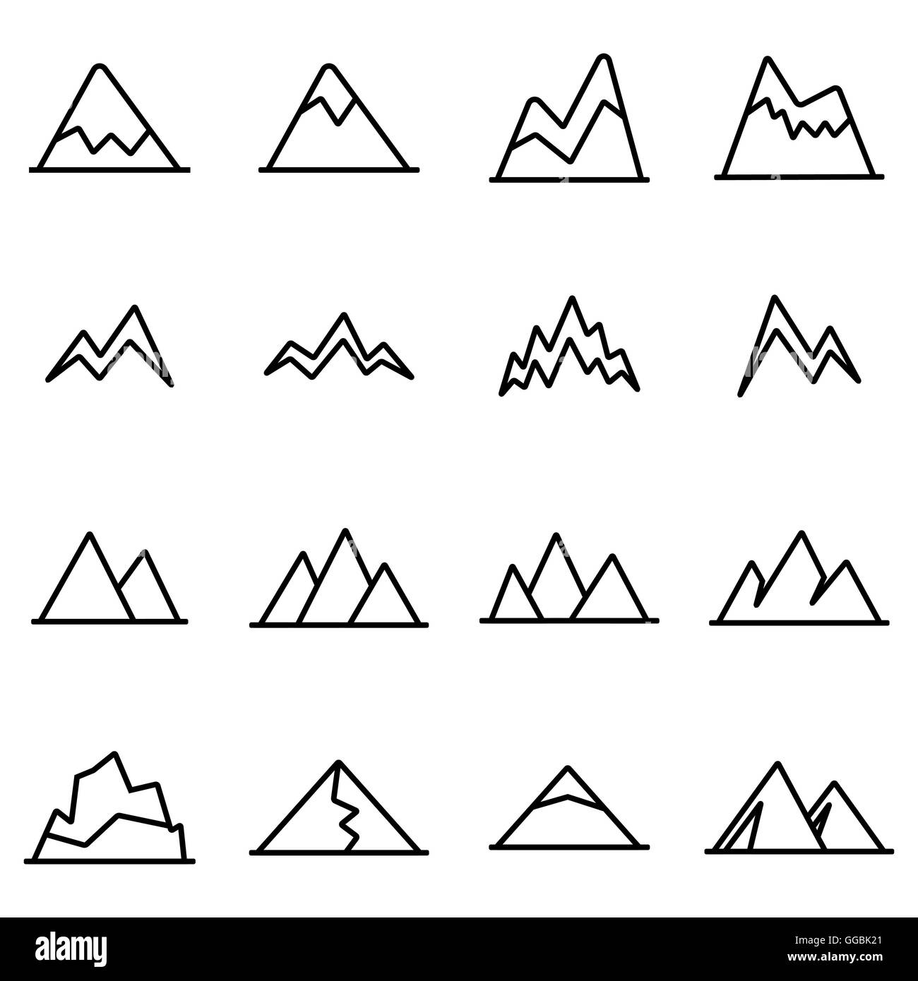 Vector line mountains icon set on white background Stock Vector Image ...