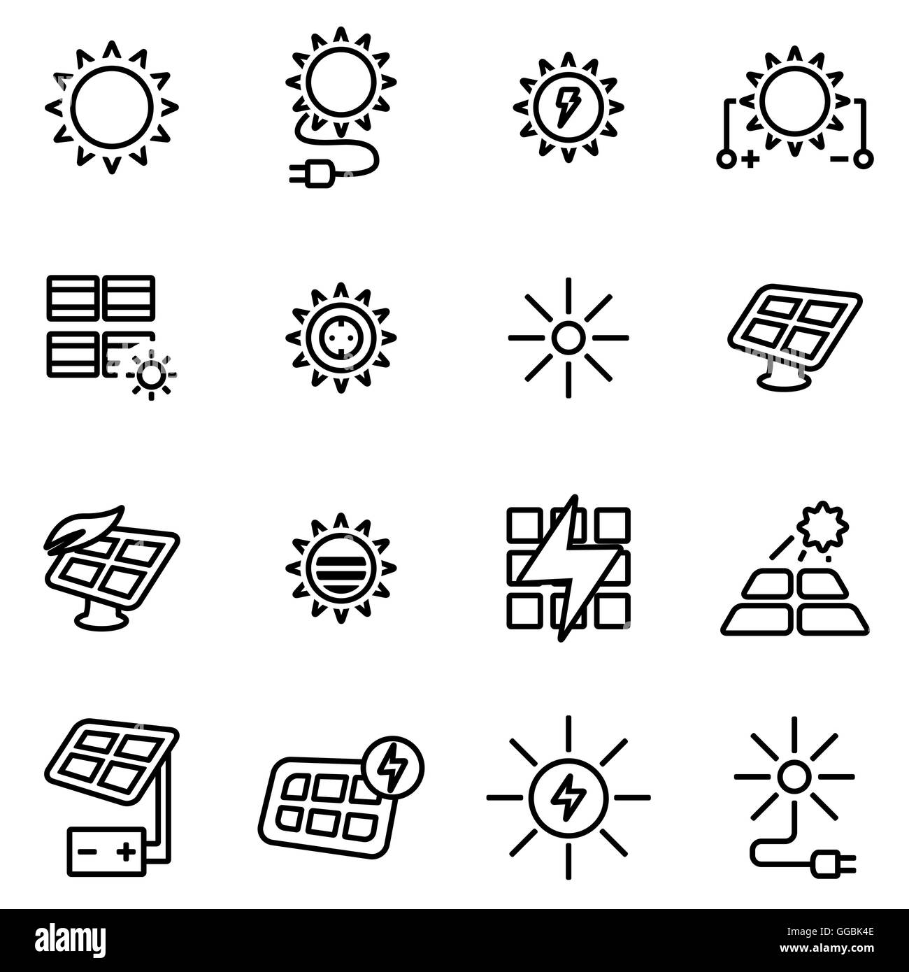 Vector line solar energy icon set on white background Stock Vector ...