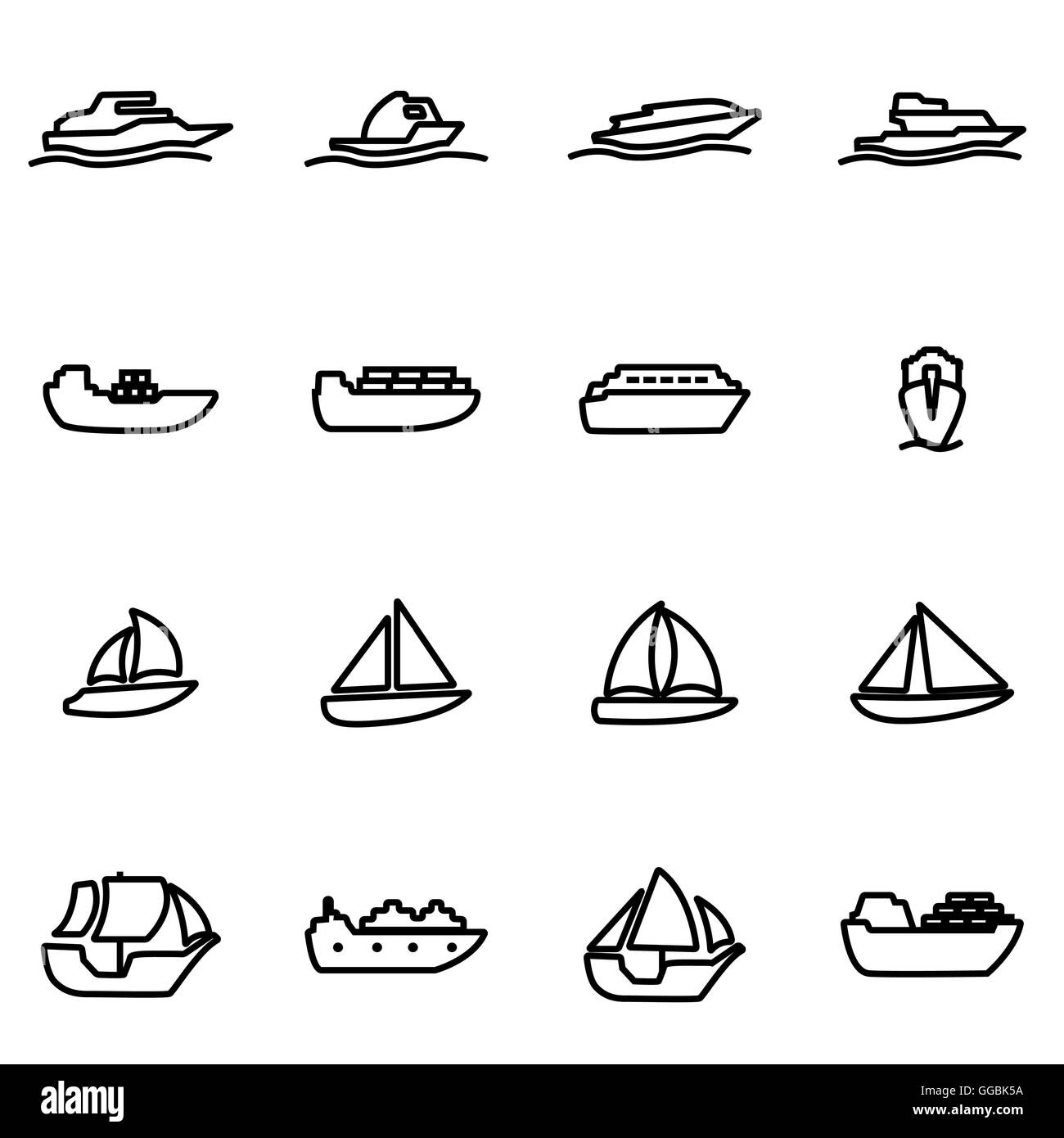 Vector line ship and boat icon set on white background Stock Vector ...