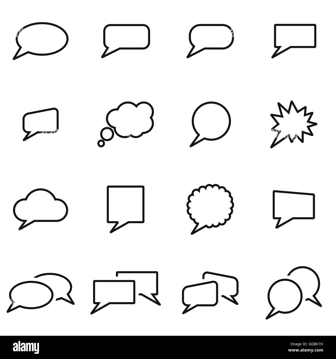 Vector line speach bubbles icon set on white background Stock Vector ...