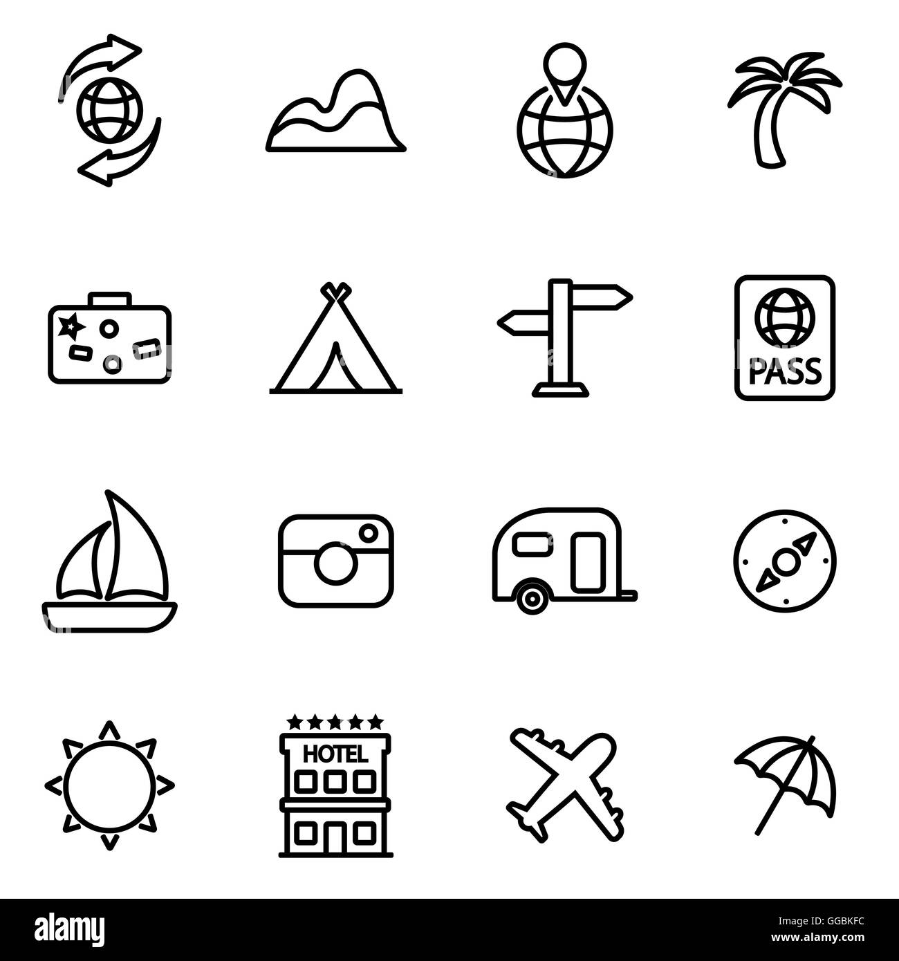 Vector line travel icon set on white background Stock Vector Image ...
