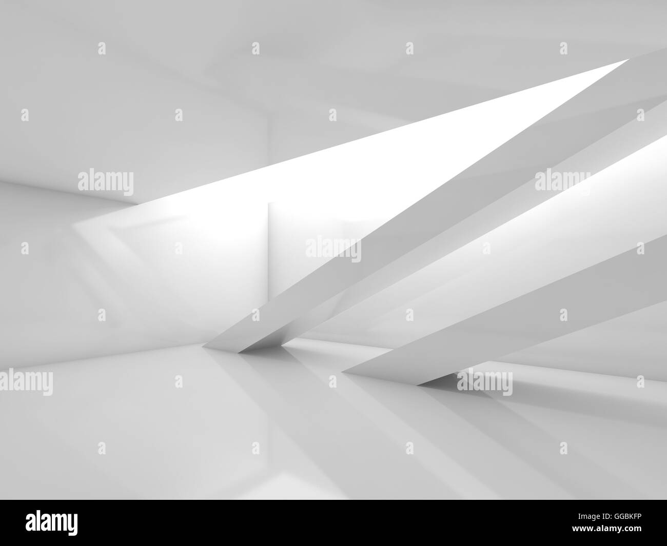 White room with beams and soft illumination. Abstract empty interior ...
