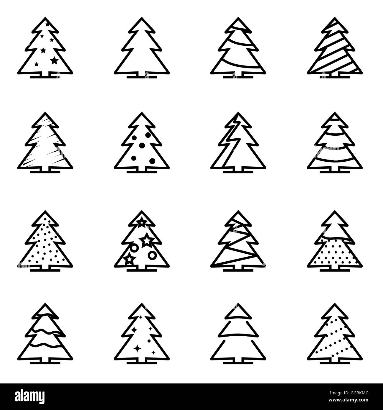 Vector line christmas tree icon set on white background Stock Vector ...