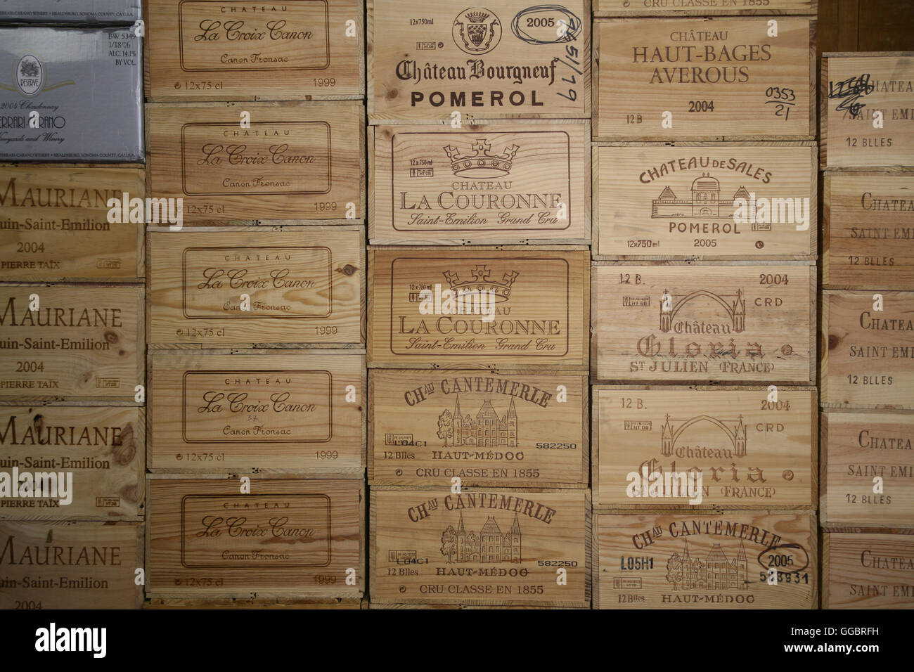New York Wine boxes of wood Stock Photo