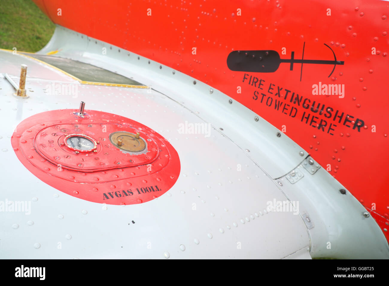 DHC 1 Chipmunk aircraft wing fuel tanks AVGAS fuel Stock Photo Alamy
