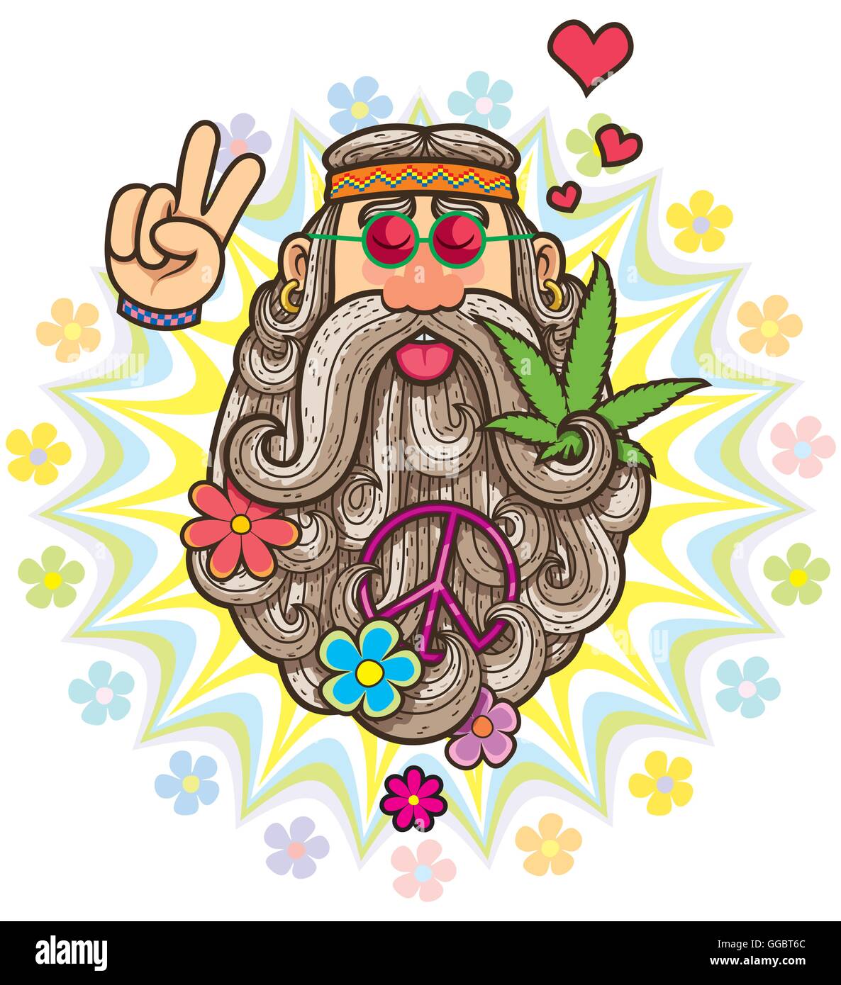 Cartoon illustration of hippie. Stock Vector