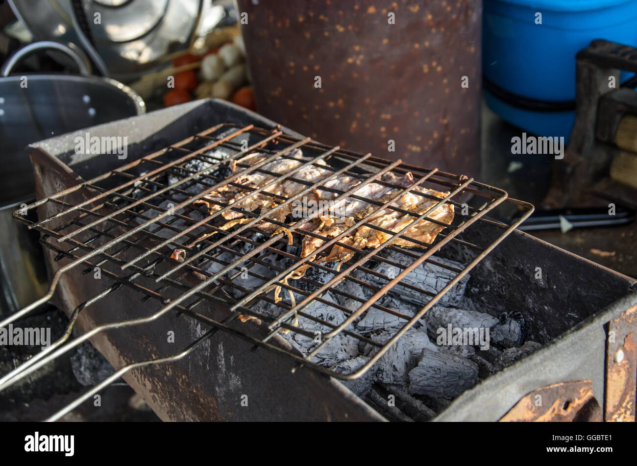 Dried squid, grilled on charcoal in Thailand Stock Photo Alamy