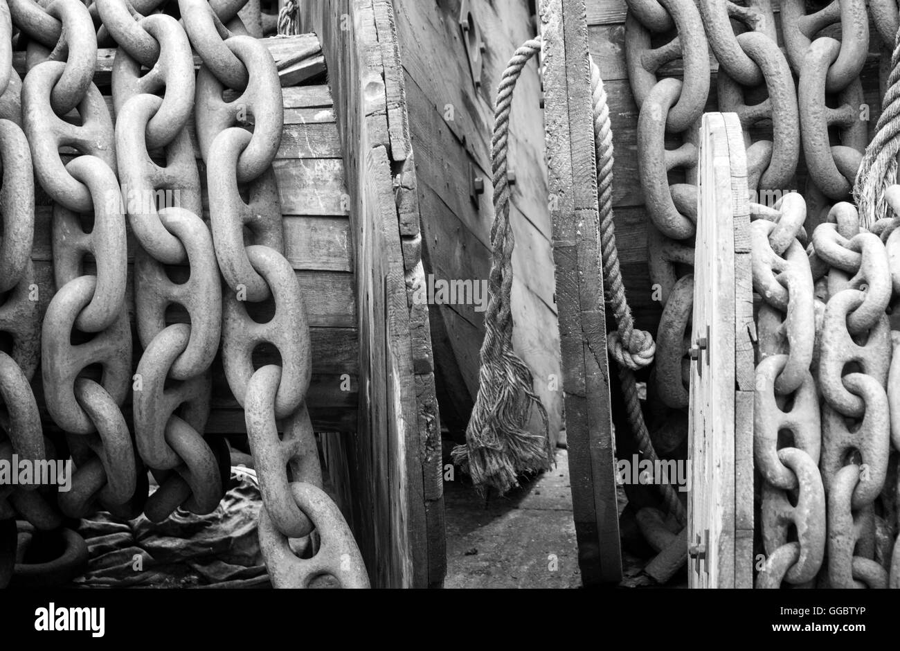 Chains in the dockyard at Brunel's SS Great Britain now a museum in Bristol's historic Harbourside Stock Photo