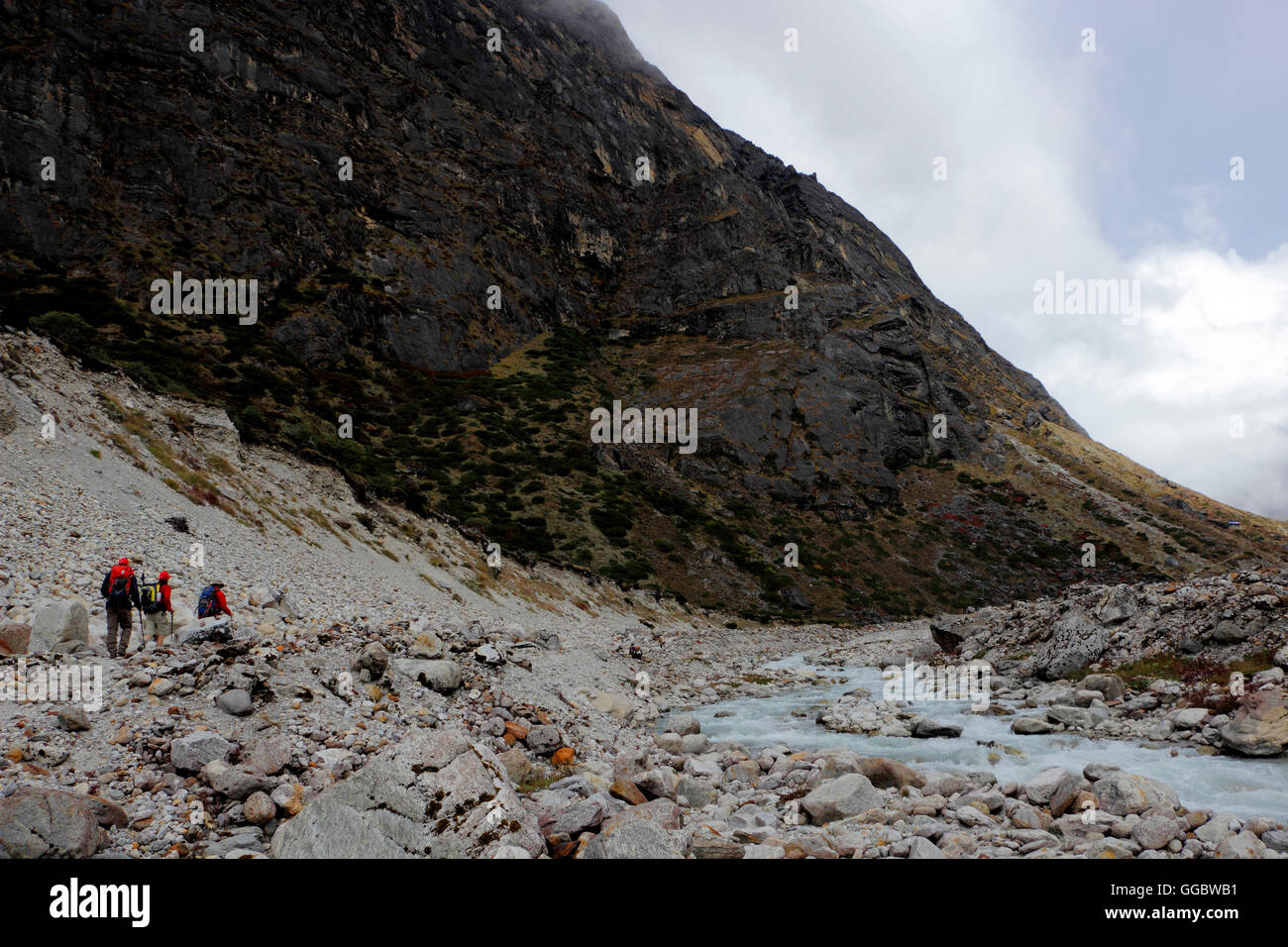 Climbers On route to Tangnag - Hinku valley Stock Photo