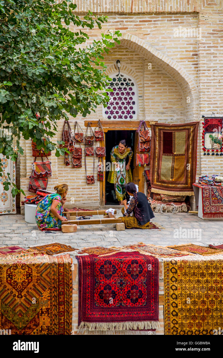 geography / travel, Uzbekistan, Bukhara, Sayfudding caravansary, carpet trade, Additional-Rights-Clearance-Info-Not-Available Stock Photo