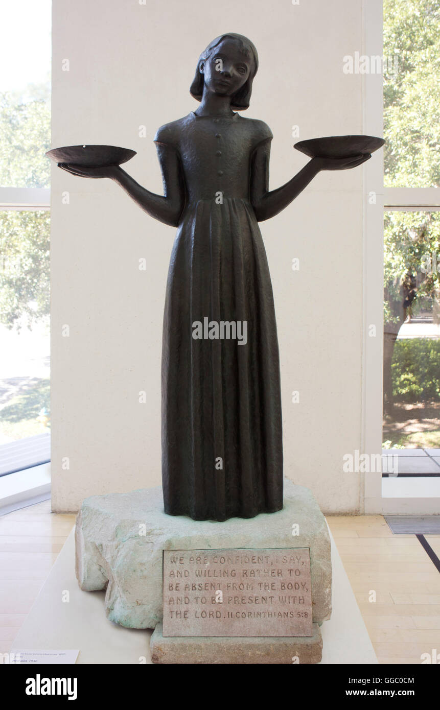 'Bird Girl' statue, formerly in the Bonaventure Cemetery, now residing in the Jepson Center for the Arts in Savannah, Georgia. Stock Photo