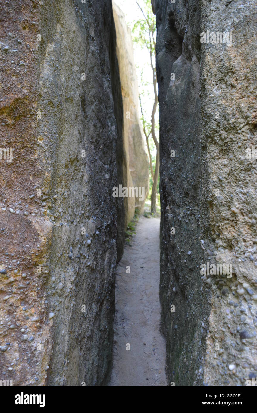 The narrow space between two huge rocks Stock Photo Alamy